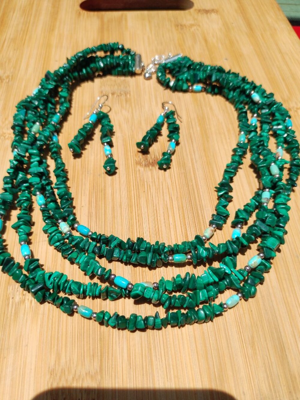 Jay King DTR 5 strand Malachite Turquoise necklace earrings set 925 Sterling Sil